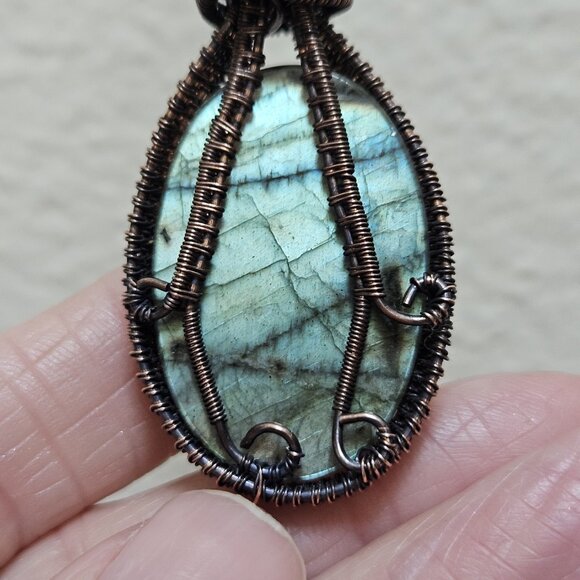 Handmade Copper Wire Wrapped Labradorite Pendant - Picture 6 of 14